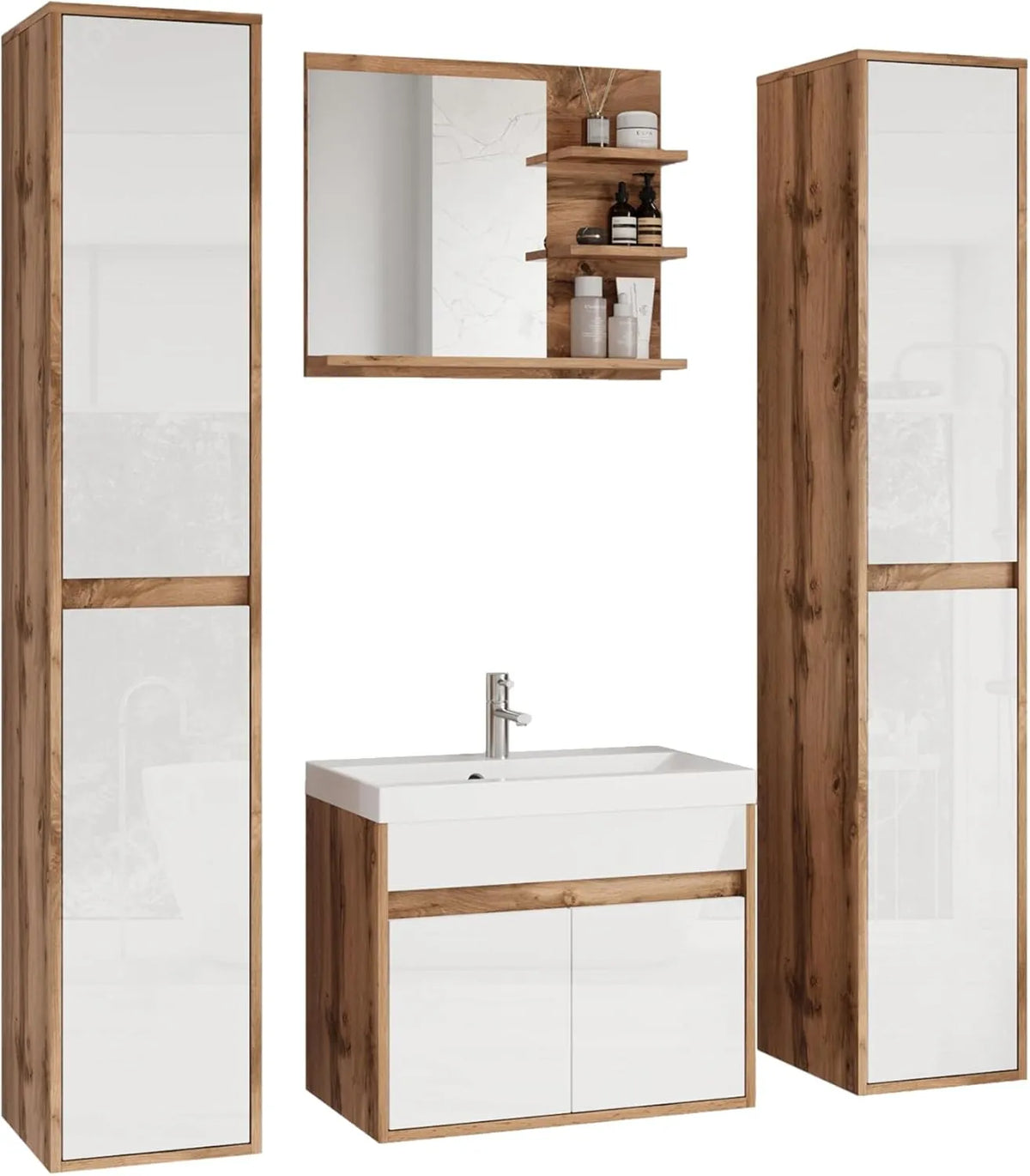 Ensemble de Meubles de Salle de Bain Suspendus avec Lavabo - Wotan et Blanc