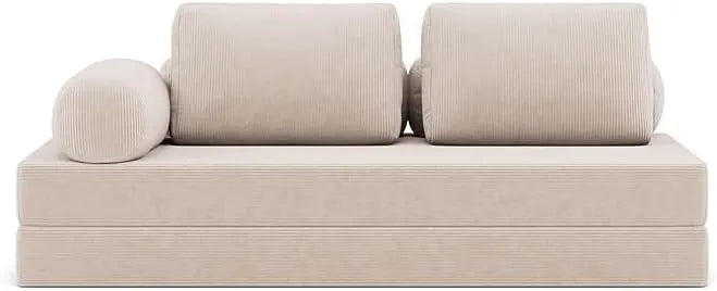 Canapé Convertible 3 Places en Velours Côtelé Beige - Design Moderne par Lisa