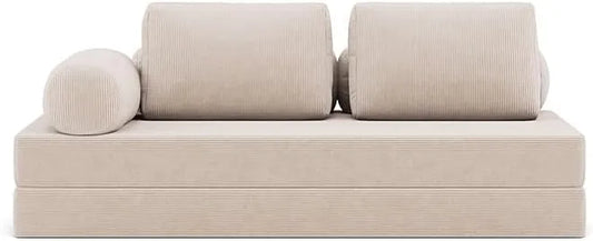 Canapé Convertible 3 Places en Velours Côtelé Beige - Design Moderne par Lisa