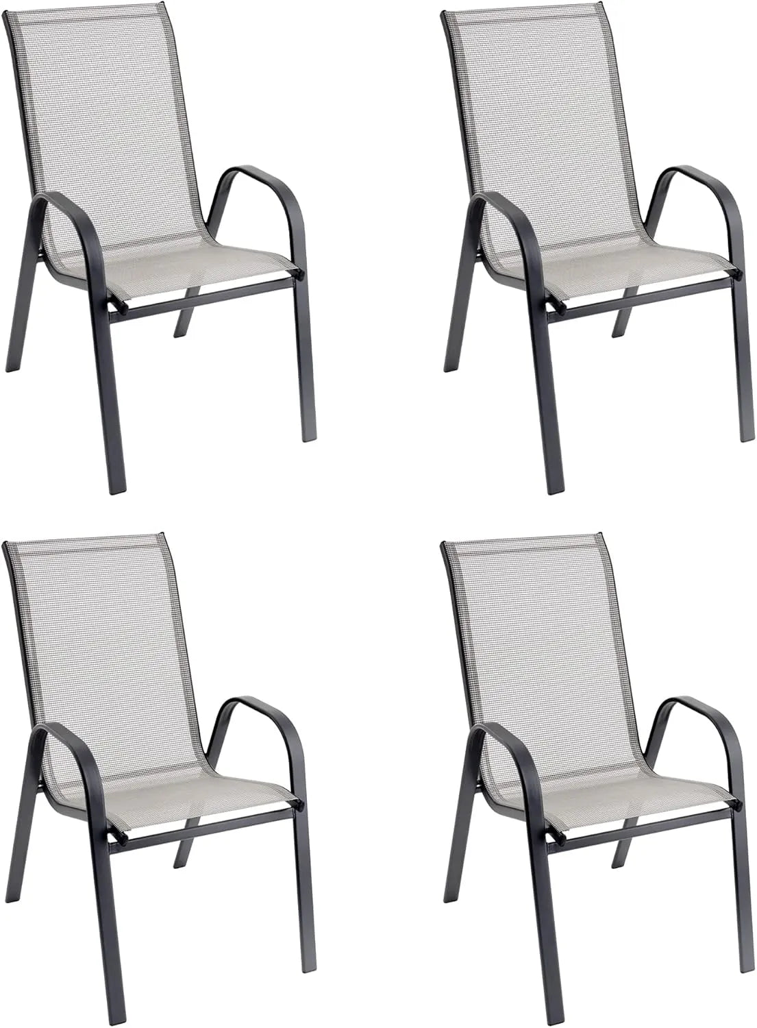 Chaise de Jardin Empilable en Métal et PVC - Lot de 4, Gris, 91x66x54 cm