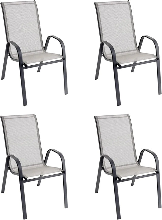 Chaise de Jardin Empilable en Métal et PVC - Lot de 4, Gris, 91x66x54 cm