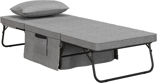 Fauteuil Lit Convertible 4 en 1 avec Dossier Inclinable et Espace de Rangement - Coussin Inclus - Gris