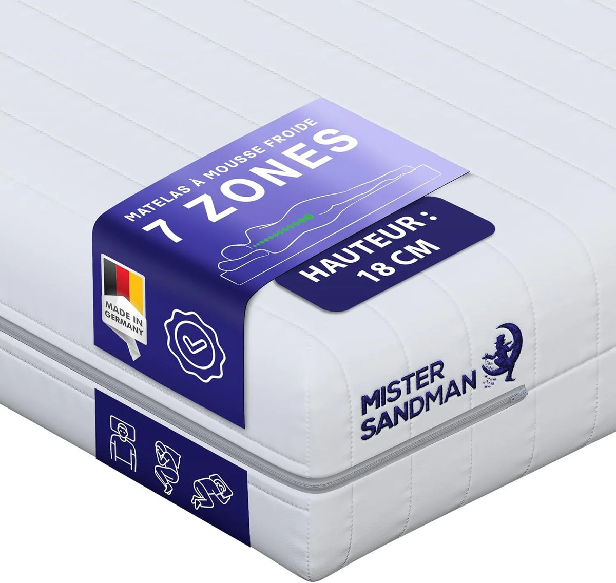 Matelas Ergonomique 7 Zones en Mousse froide, Housse Amovible, Certifié Oeko-TEX, Fabriqué en Allemagne, 18 cm (90x190 cm, Soutien Ferme)