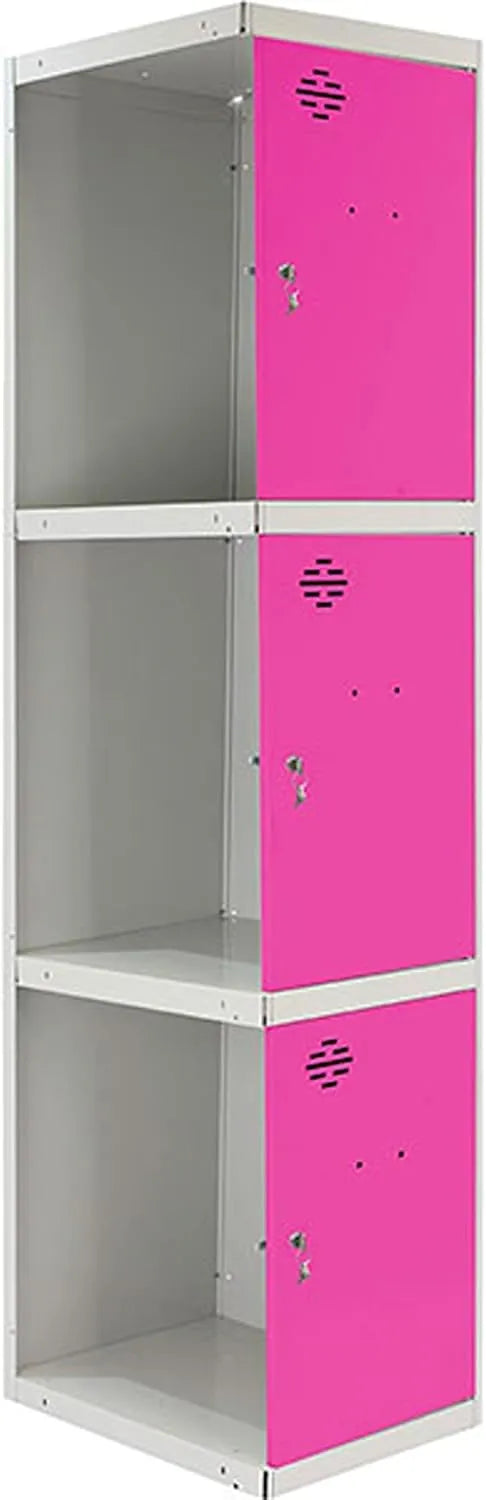 Vestiaire Métallique 3 Portes Gris/Rose - 1800x300x500 cm