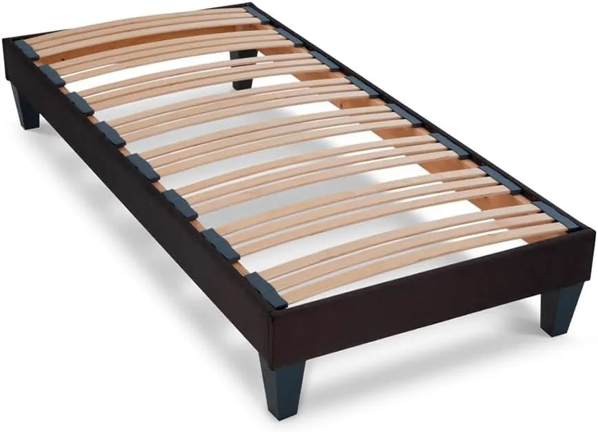 Cadre de Lit en Bois 90x200 cm avec Sommier et Pieds - Robuste et Facile à Monter - Hauteur 30 cm - Gris Anthracite