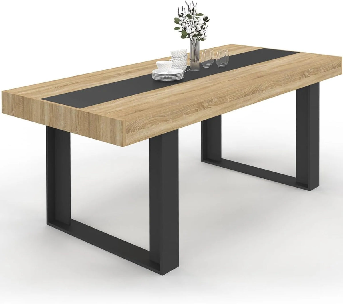 Table à Manger Phoenix 8 Places, Bois et Détail Noir, 200 cm