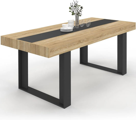 Table à Manger Phoenix 8 Places, Bois et Détail Noir, 200 cm