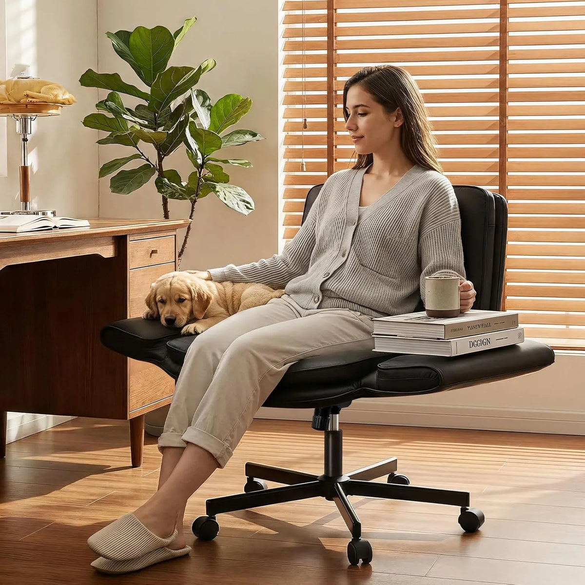 Fauteuil de Bureau Ergonomique en Cuir PU Noir, Accoudoirs et Hauteur Ajustables, Assise Confortable et Dossier Inclinable