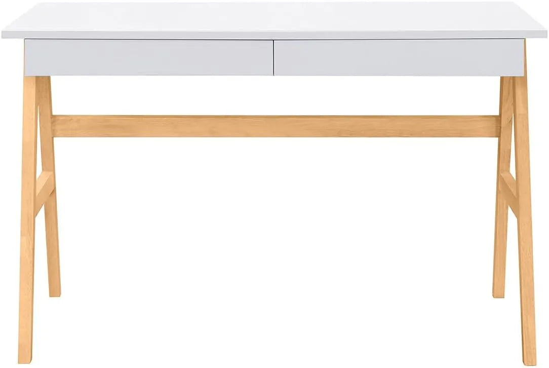 Bureau Scandinave Miliboo avec 2 Tiroirs et Rangement, Blanc et Chêne, 120 cm