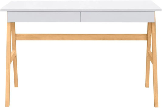 Bureau Scandinave Miliboo avec 2 Tiroirs et Rangement, Blanc et Chêne, 120 cm