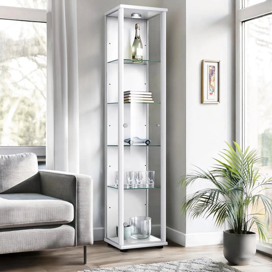 Vitrine de Présentation en Verre avec Éclairage LED et Étagères Ajustables - 176x37x33cm - Style Moderne, Fabriquée en Allemagne