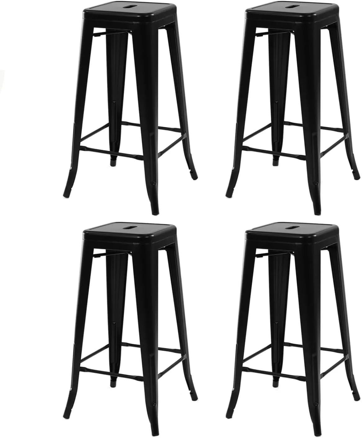 Ensemble de 4 Tabourets de Bar Leny en Métal Noir Mat Style Industriel