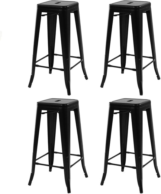 Ensemble de 4 Tabourets de Bar Leny en Métal Noir Mat Style Industriel