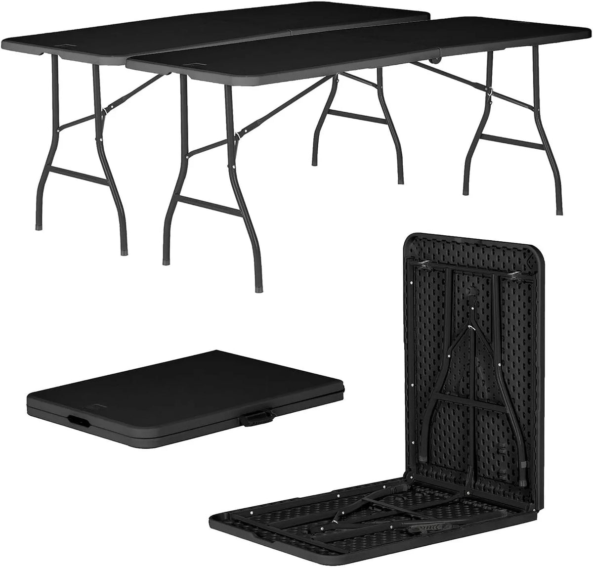 Table pliante rectangulaire noir 180cm - Lot de 2 pour extérieur: pique-nique, jardin, camping, mariage