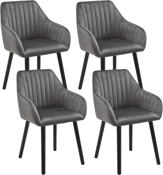 Lot de 4 chaises de salle à manger en velours avec accoudoirs, pieds en bois, gris foncé, confort et style pour salon