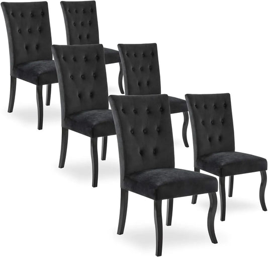 ENSEMBLE DE 6 CHAISES EN VELOURS NOIR AVEC DOSSIER CAPITONNÉ - CHAZA