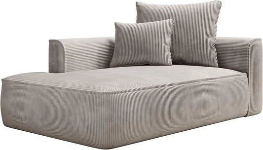 Canapé d'angle gauche en velours côtelé beige - Collection PINETA