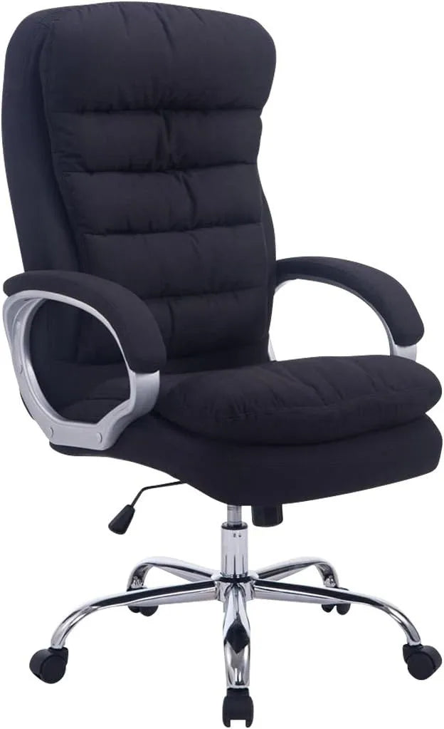 Fauteuil de Bureau XXL Vancouver en Tissu Noir - Réglable avec Accoudoirs et Roulettes