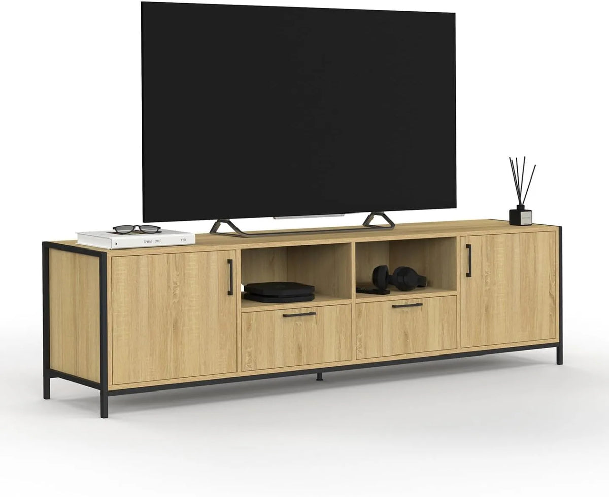 Meuble TV Industriel 180 cm avec 2 Portes et 2 Tiroirs - Modèle Detroit