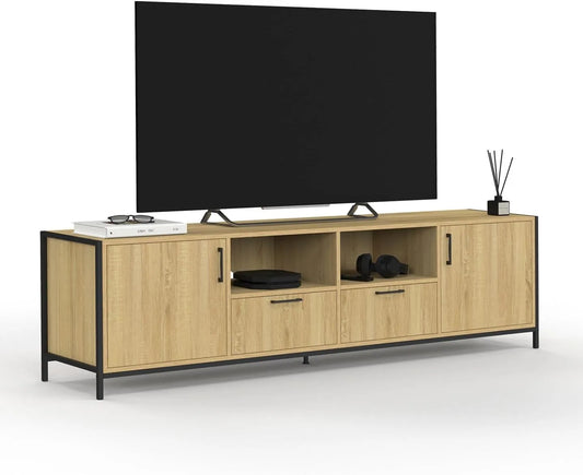 Meuble TV Industriel 180 cm avec 2 Portes et 2 Tiroirs - Modèle Detroit