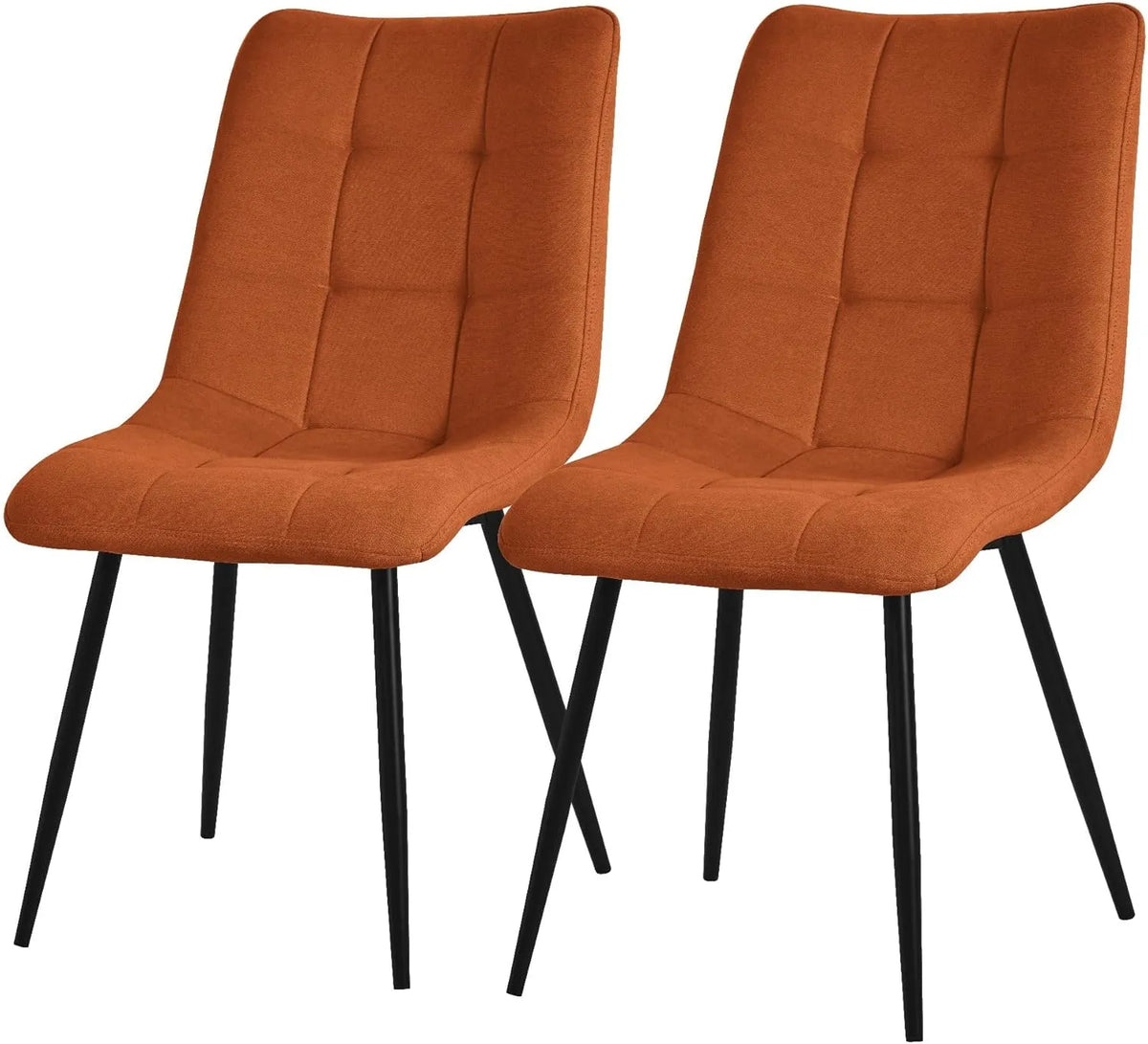 Ensemble de 2 Chaises Orange pour Salle à Manger, Revêtement en Polyester, Pieds Métalliques Noirs, Confort et Style pour Cuisine et Bureau