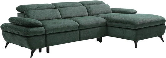 Canapé d'Angle Convertible en Tissu Vert Texturé - Design Moderne