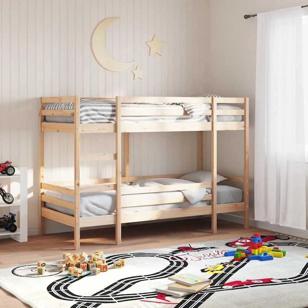 Lit superposé en pin massif 90x190 cm, robuste et espace optimisé, sans matelas, finition bois naturel