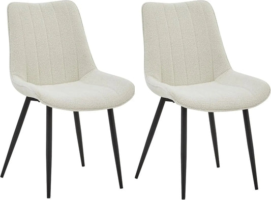 Colenis, Lot de 2 Chaises de Salle à Manger, Tissu Bouclé Beige Clair, Moderne et Confortable, Pieds en Métal