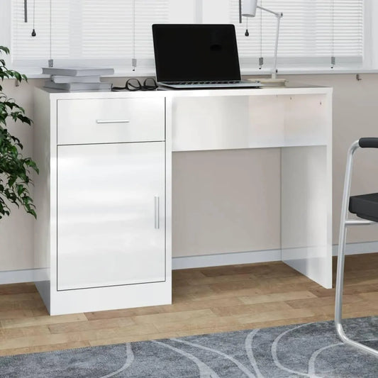 Bureau multifonctionnel avec rangement, idéal pour bureau et salon, blanc brillant 100x40x73 cm