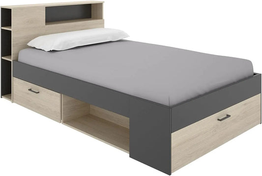 Lit Enfant Leandre avec Rangement et Tiroirs 120x190cm - Naturel/Anthracite