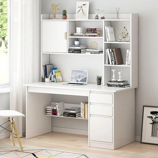 Station de Travail Moderne avec Étagères et Armoire, Bureau Compact pour Ordinateur Portable (120 x 45 x 163 cm)