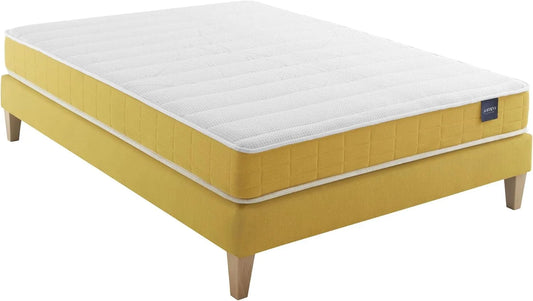 Ensemble Lit 140x190 en Bois Blanc avec Matelas en Mousse et Sommier