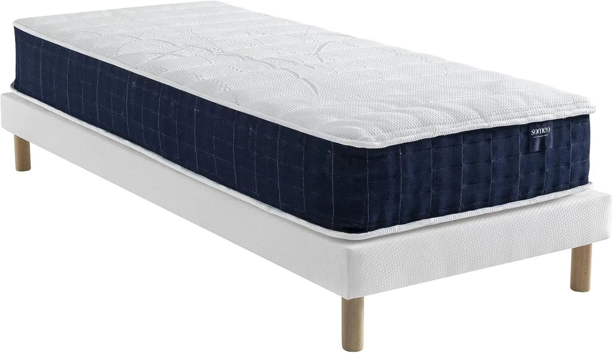 Ensemble de Sommier et Matelas à Ressorts 90x200 cm en Bois Blanc - Someo Lune Rêve 400