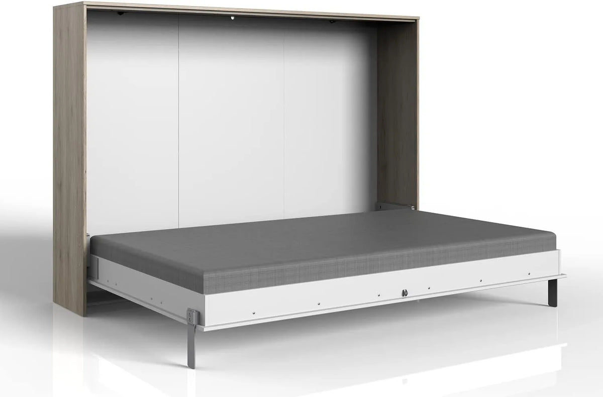 PEGANE Lit escamotable horizontal blanc et chêne - 212x154x43-167 cm
