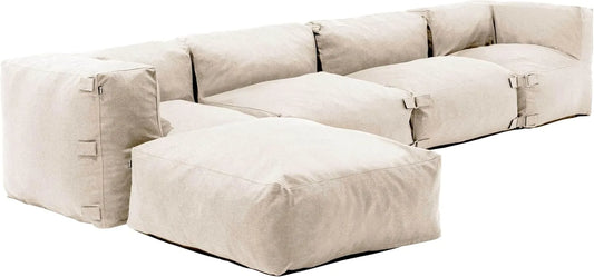 Sectionnel de Jardin Modulable 5 Places Beige - Canapé d'Extérieur Mixi