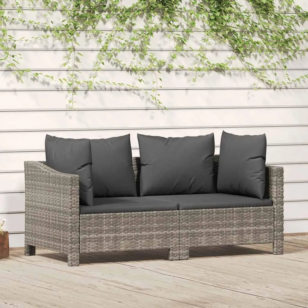 Set de Salon de Jardin en Rotin Gris 2 Pièces avec Coussins, Mobilier d'Extérieur Design Moderne Résistant aux Intempéries