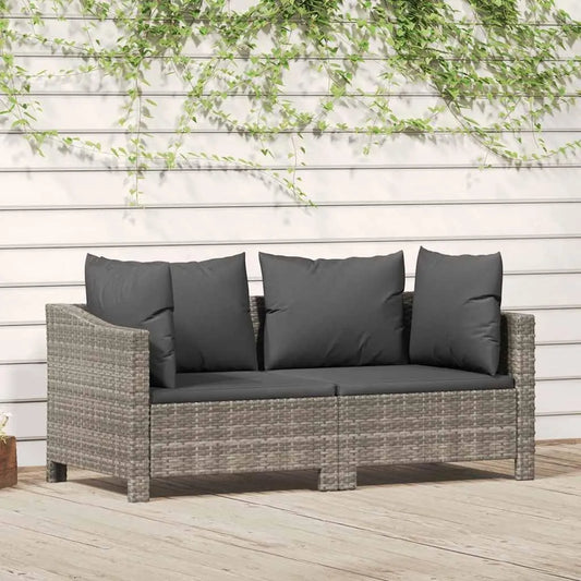 Set de Salon de Jardin en Rotin Gris 2 Pièces avec Coussins, Mobilier d'Extérieur Design Moderne Résistant aux Intempéries