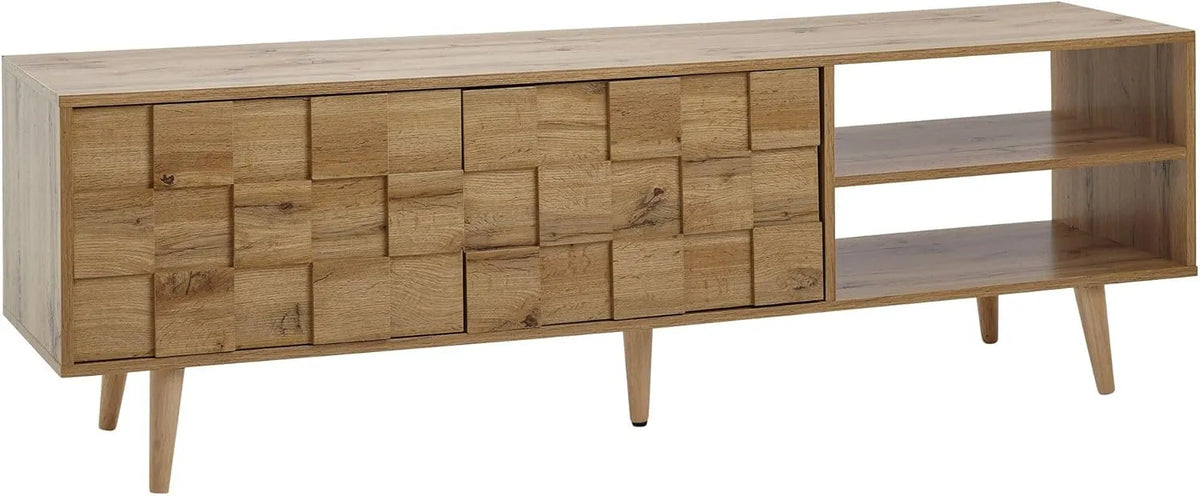 Meuble TV Moderne en Bois de Chêne 160x51x40 cm avec Portes pour Salon
