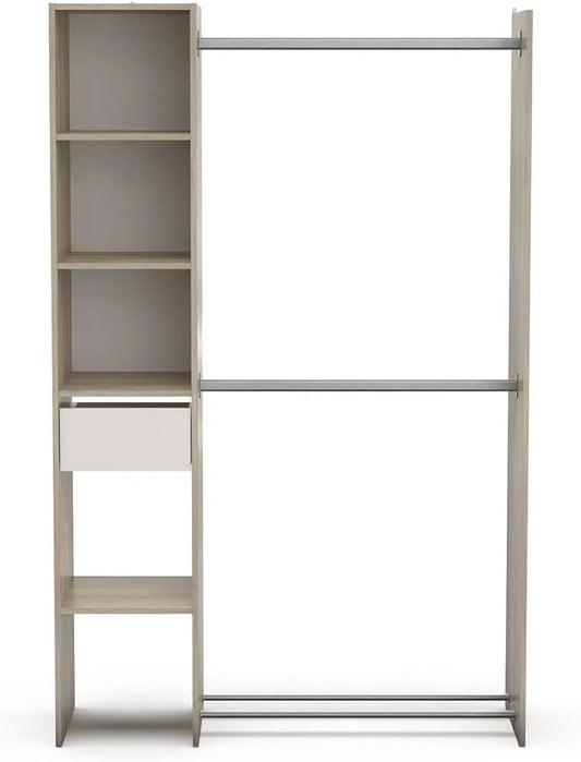 Armoire Dressing en Chêne avec 2 Penderies, 4 Étagères et 1 Tiroir - 118x39,5x183 cm