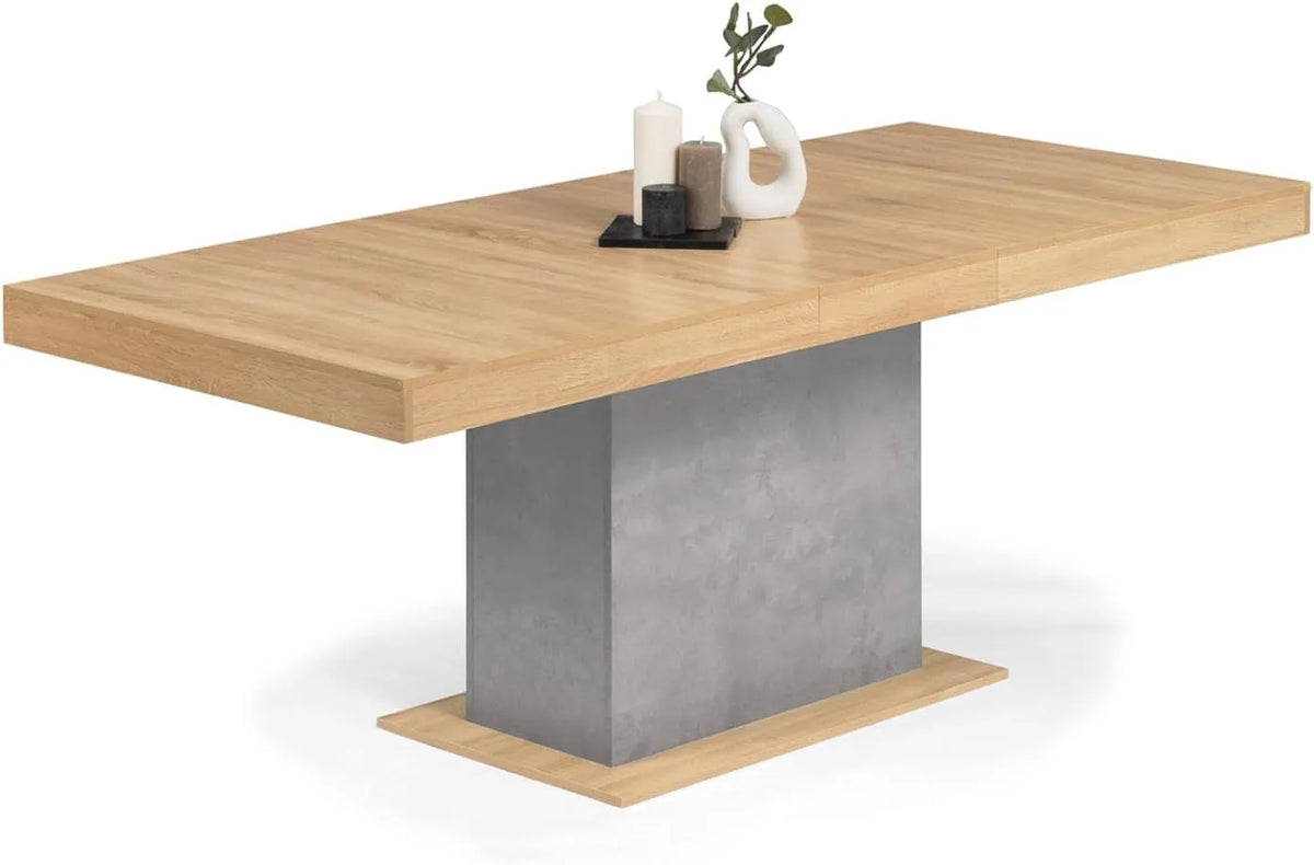 Table à Manger Extensible Eden 6 à 10 Personnes Bois et Effet Béton 160-200 cm