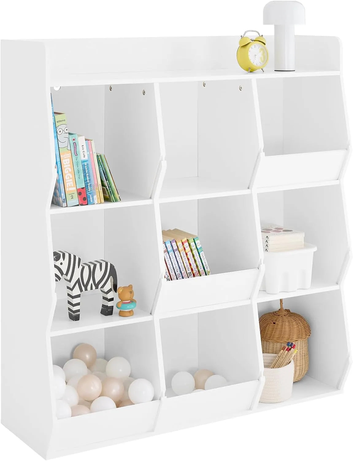 Meuble de Rangement Enfant avec 9 Compartiments, Blanc, 95x34x105 cm