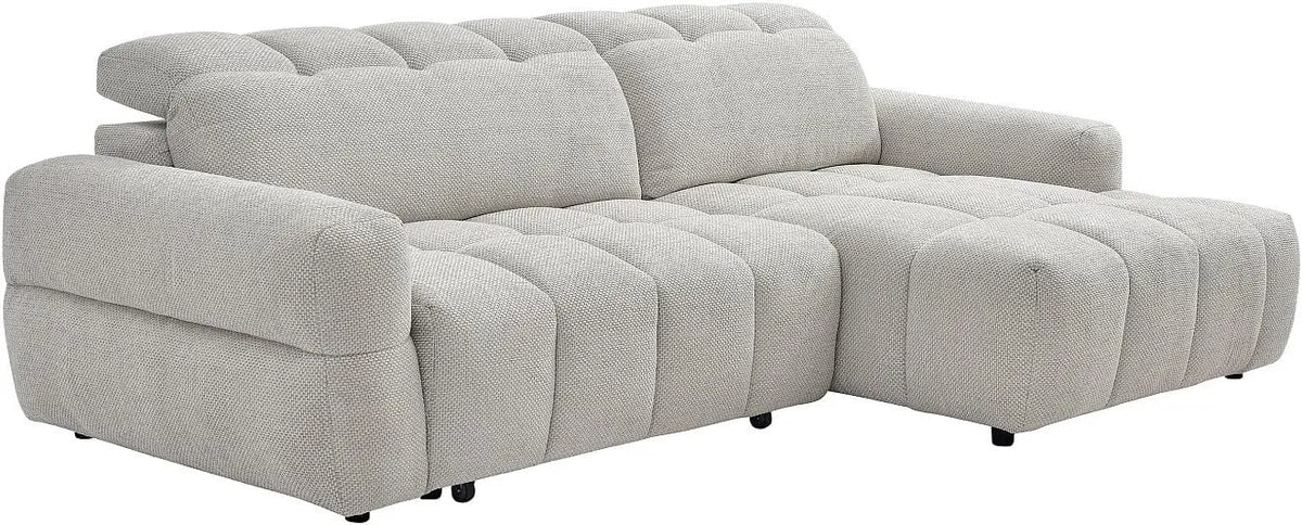 Canapé d'angle droit relax en tissu beige avec assise électrique coulissante CARIALA