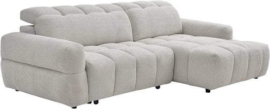 Canapé d'angle droit relax en tissu beige avec assise électrique coulissante CARIALA