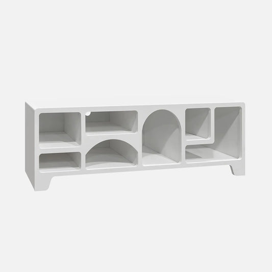 Sweeek - Meuble TV Moderne Effet Bois Blanc avec Rangement Multifonction 160cm