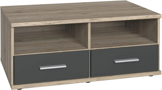 PEGANE Meuble TV Bas en Chêne San Remo et Graphite, 92 x 38 x 58 cm