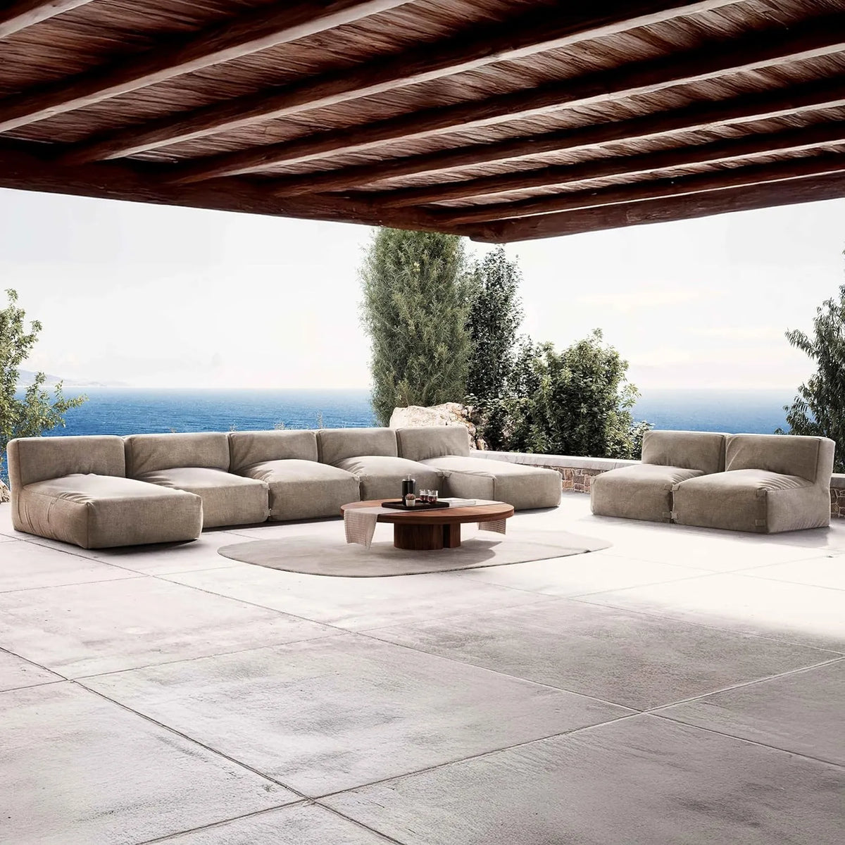 Ensemble de Salon de Jardin Modulable 7 Places avec Méridiennes Beige - Mixi