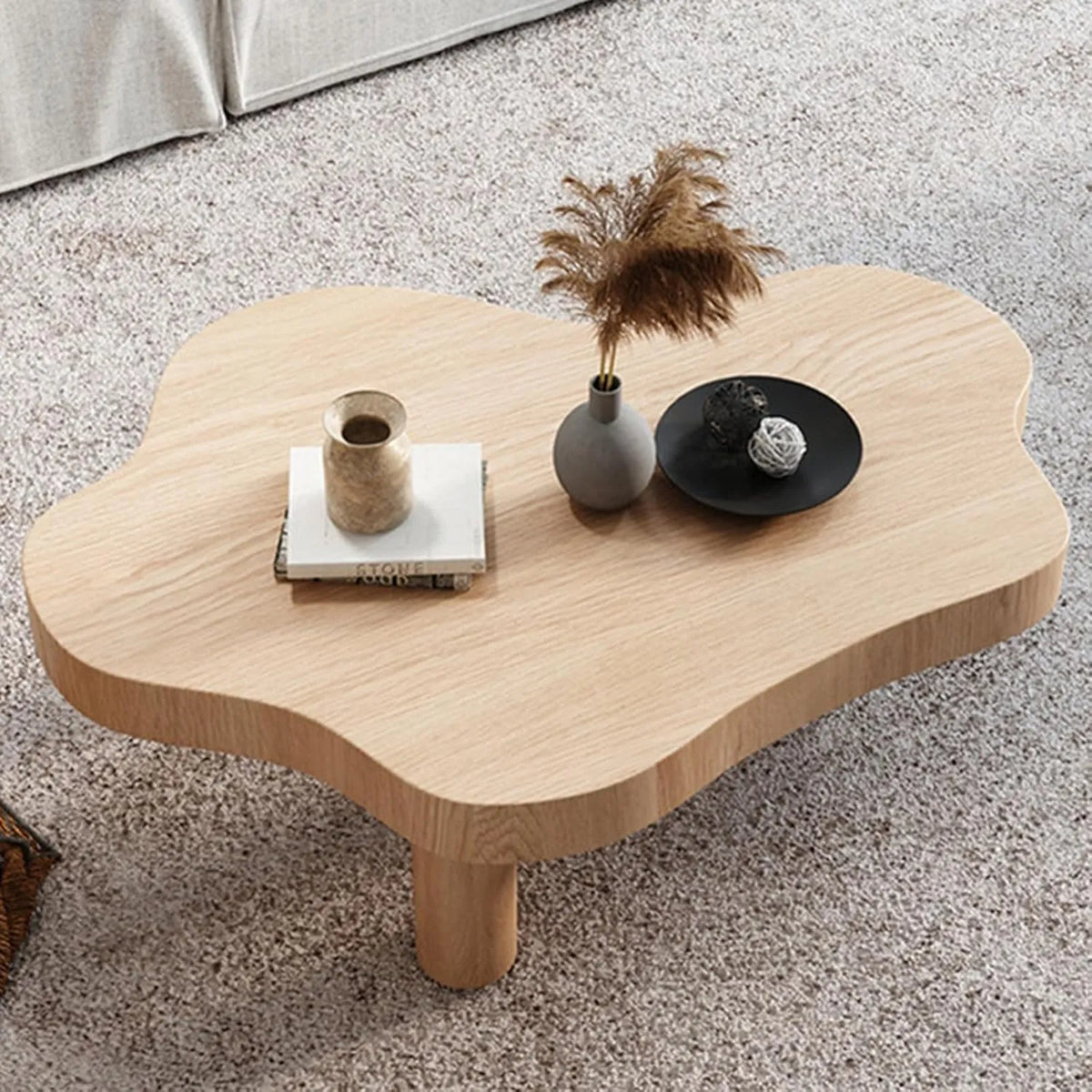 Table Basse Moderne en Bois Massif avec Design Unique, Idéale pour Salon et Chambre, Couleur Naturelle, 28x18x16