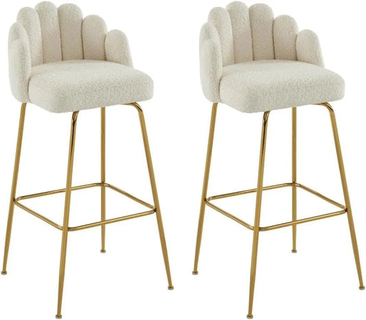 Ensemble de 2 tabourets de bar ALTINAM en tissu bouclette crème et métal doré