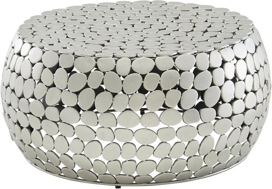 FineBuy Table Basse Ronde en Aluminium Argenté 66x66x32 cm | Table de Salon Moderne en Métal | Petite Table d'Appoint