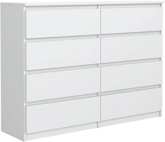Grande Commode Blanche 8 Tiroirs - Design Minimaliste et Moderne pour Salon, Chambre ou Bureau